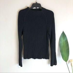 TOMMY HILFIGER Black Ribbed Cable Knit Sweater